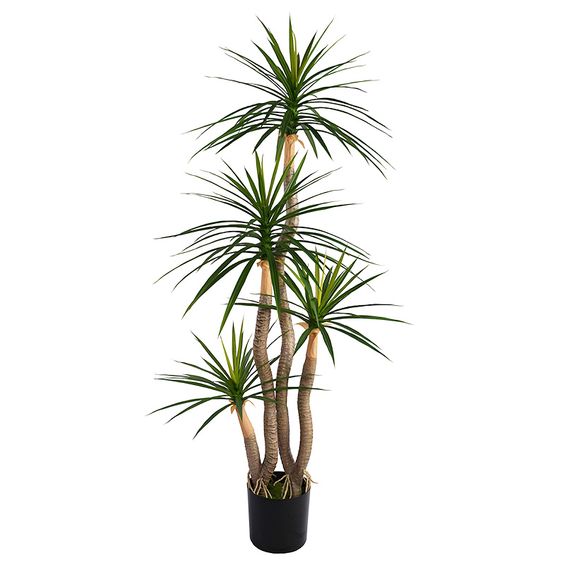 Decorative plants H155cm Green Plastic Dracaena with Two Stems, Four Heads and 156 Leaves Potted Plant Suitable for Indoor and Outdoor Use