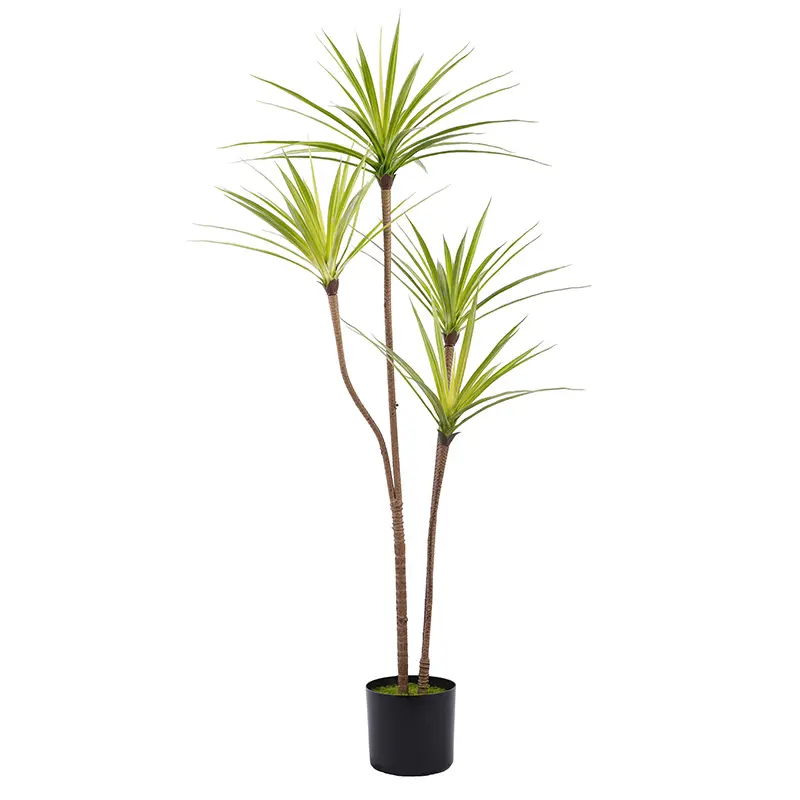 Factory direct sales H120cm Detachable Artificial Dracaena Plant White - Green 4 Stems 90 Leaves Potted Plastic Greenery Ideal Decor for Indoor and Outdoor