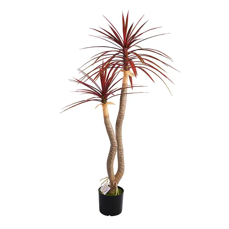 Artificial plants H120cm Red - Green Plastic Dracaena Single - Pole 2 - Heads 78 - Leaves Potted Plant Indoor & Outdoor Decoration
