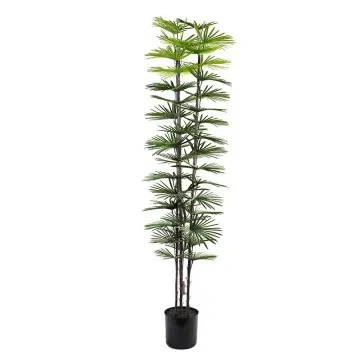 Commercial Grade Artificial Fan Palm 180cm Lifelike 3 Stem Design 49 Leaves Perfect for Lobby Garden Decor