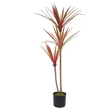 Artificial Plant H90cm High Simulation Artificial Dracaena Red Green 3Stems 45Leaves Plastic Greenery Fade Resistant Potted Decor