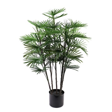Bionic green plants H110cm Plastic Fan Palm Artificial Plant 5 Stems 40 Leaves in Pot Fire - Resistant  Detachable Eco-friendly
